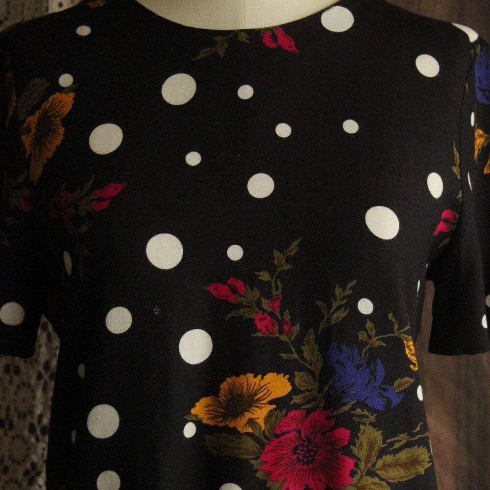 Vintage 1980s 1990s Blouse, Norton McNaughton Petites Polka Dot and Floral - Picture 3 of 11